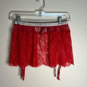 Victoria’s Secret Shine Strap Lace Garter Skirt Red Size XS/Small NWT